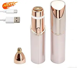 Painless 2 in 1 Electric Eyebrow Facial Hair Remover for Women  Built-in LED Light Precision Trimmer  USB Rechargeable Portable Epilator Shaver for Face Lip Body Hair Care  Champagne Gold