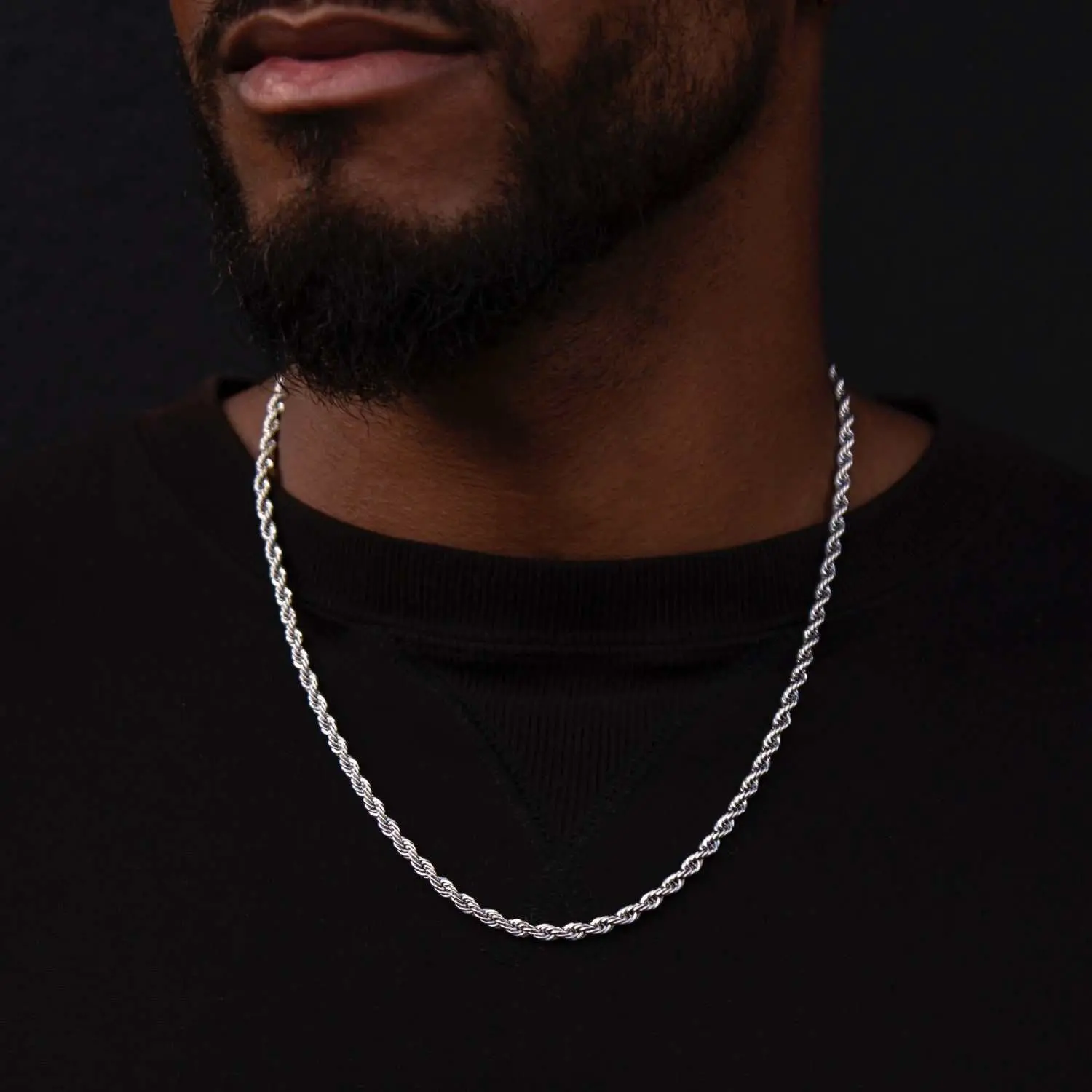 GLD Rope Chain 4mm 14k White Gold Plating | 16" Length, Guaranteed for Life, 16-30" Lengths - Perfect Gift