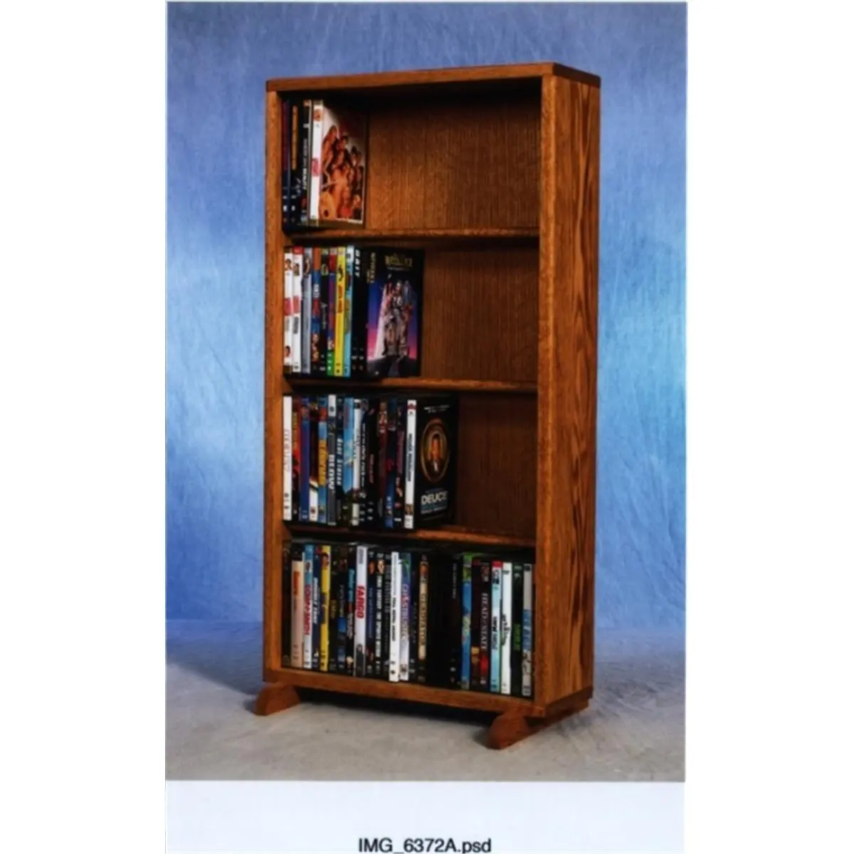 Solid Oak 4-Row Dowel CD DVD Cabinet Tower (Model 415-18), Fully Assembled Handcrafted Storage Unit, Holds 120 DVDs, Fits Any Room Indoor Furniture Shelf & Rack
