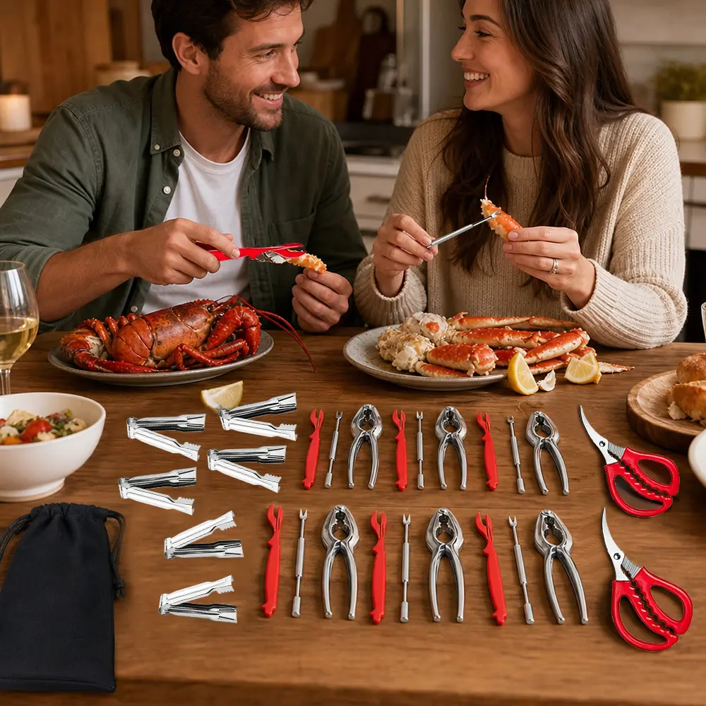 27 Pcs Mix Seafood Multi-Tool Set - Kitchen Utensils, Zinc Alloy & 304 Stainless Steel Crab Crackers, Lobster Picks, Shrimp Peelers for Crawfish, Crab Legs