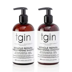 Tgin Miracle Repairx Strengthening Shampoo & Conditioner Bundle - Unisex Sulfate-Free Castor Oil Haircare Cleanser, Smooth Nourishing Formula for Damaged Hair