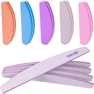 Halfmoon Nail File and Buffer Set (10 Pcs) - Double Sided 100/180 Grit for Acrylic and Natural Nails, Includes Buffer Block, Manicure Care Kit