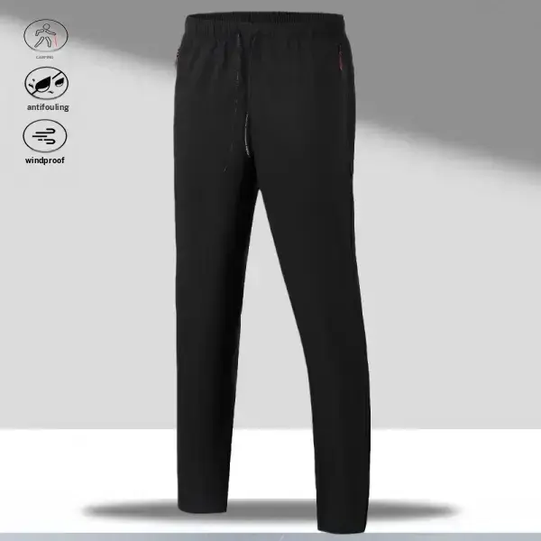 Men's Ice Silk Plain Fitted Adjustable Men's Pants - Mid-Rise, Side Zipper Pocket, Adjustable Drawstring Waist, Cool Smooth Non-Transparent Fabric, Flexible, Machine-Washable, Simple Cut, Snug Fit, Summer Menswear, Fashion Father's Day Gift