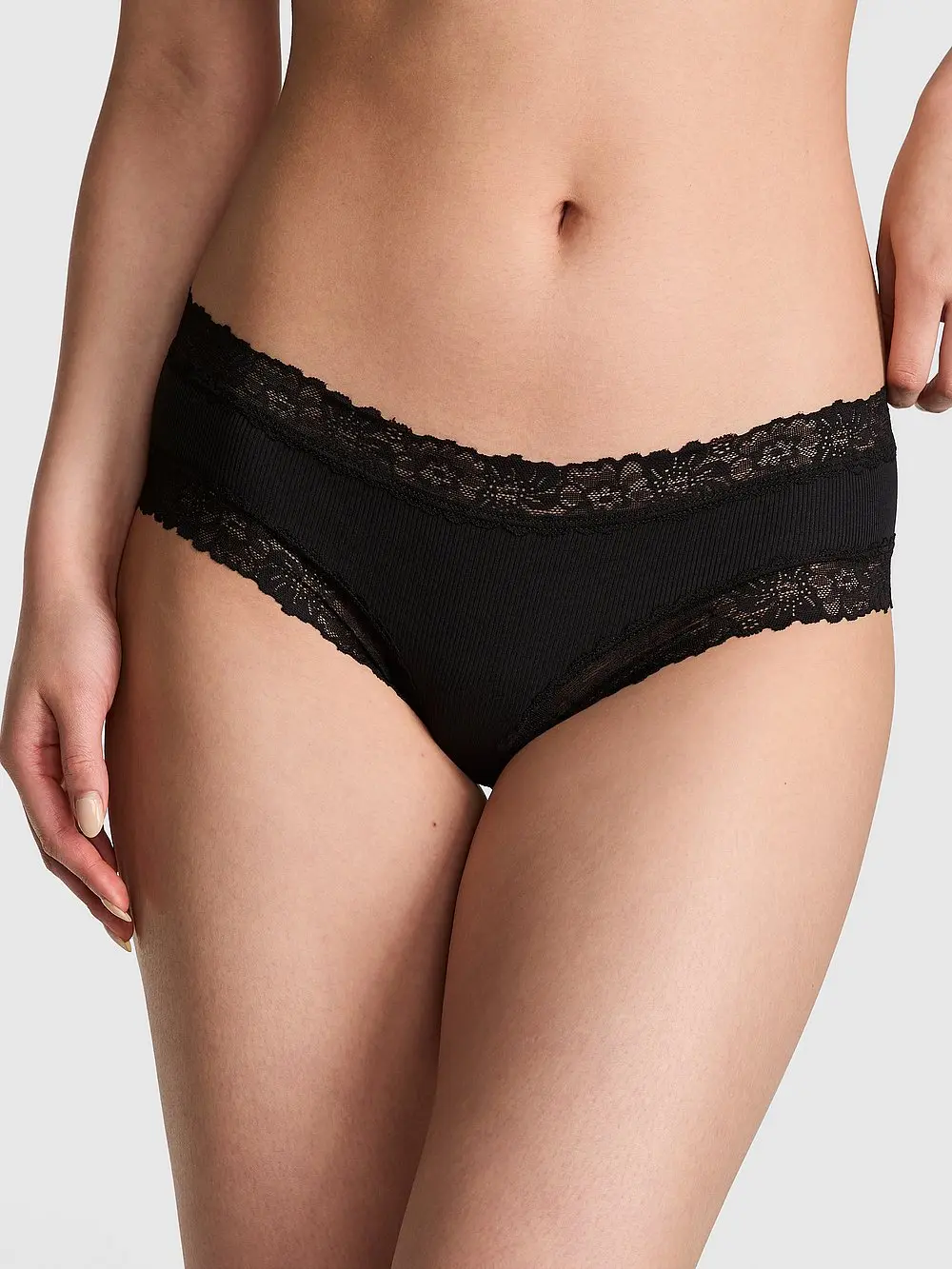 PINK Cotton Lace Trim Cheeky Panty
