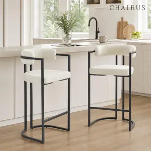 CHAIRUS 30" High Barstool - Modern Counter Height Upholstered Bar Stool with Ergonomic Curved Back, Lumbar Support, Sherpa Fabric & Metal Legs for Kitchen Island, Minimalist Home Decor