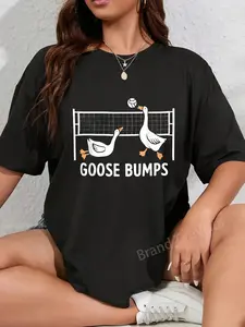 100% Cotton Unisex Goose Bumps Volleyball Set Spike Funny Volleyball Team T-Shirt Casual Graphic Printed Vintage Tshirt
