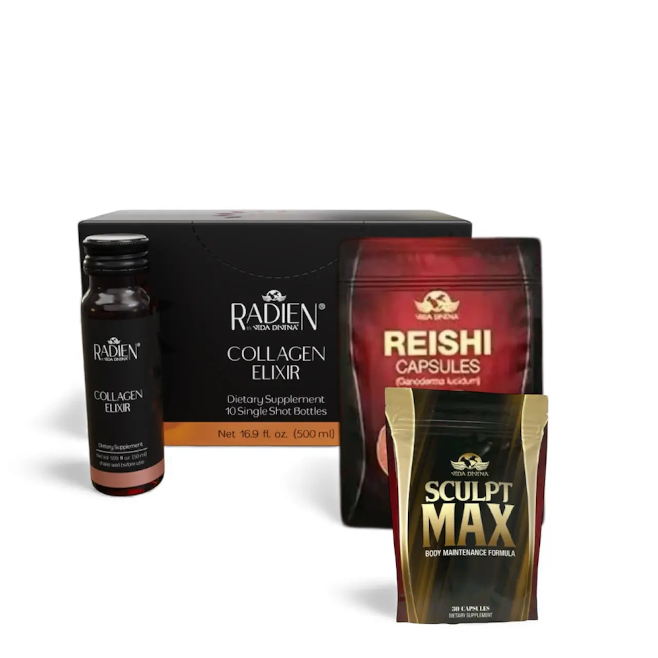 Radien Collagen Elixir & Reishi Capsules Sculpt Max Natural Supplements for Body Maintenance