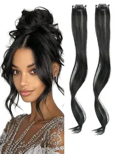 Side Air Bangs,2PCS Clip In Bangs Front Side Bangs Set Long Temples, Bangs Hair Clip On Fringe Bangs With Temples Synthetic Long Dragon Beard Bangs Hair 12 Inch Wavy Synthetic Hairpiece Synthetic Hair Pieces