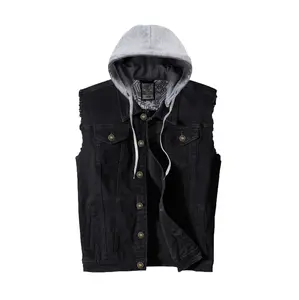 Men's Denim Vest Classic Stretchy Trucker Sleeveless Jean Jacket with Hooded