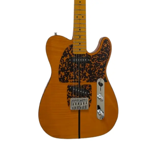 Maverick Tele Electric Guitar with Amber Yellow Flame Maple Top, Leopard Pickguard, Dual Red Components - Guitar & Bass Accessories