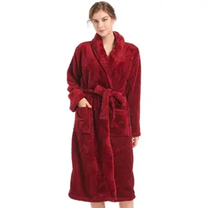 Womens Plush Fleece Robe, Cozy Warm Bathrobe Fuzzy Female Spa Robe With PocketsGift