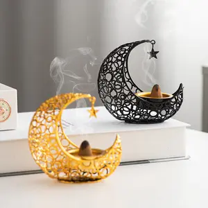 Moon Shape Metal Craft, High Quality Ramadan Decoration Incense Burner, Creative Luxury Style, Dual Use Fragrance Aromatherapy Decor, Home Office Desk Decor