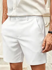 Summer Men's Solid Plain Business Casual Shorts, Straight Fit Five-Quarter Pants, Wrinkle-Free Breathable Suit Shorts, Versatile Comfort