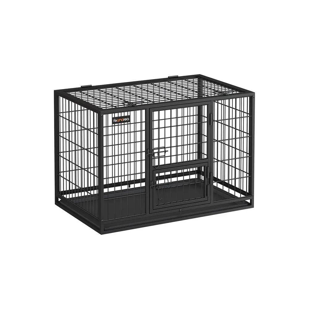 Feandrea Heavy-Duty Steel Wire Dog Crate - Double Door, Escape-Proof Kennel Cage with Convenient Feeding Door, Removable Tray, Easy to Clean for Large/Medium Dogs (Sturdy Crates & Kennels), Removable Front Cover Crates & Kennels