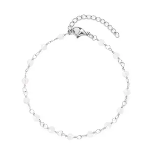 Glass Stainless Steel Beaded Station Bracelet for Women Jewelry .5-9" Birthday Christmas Gifts