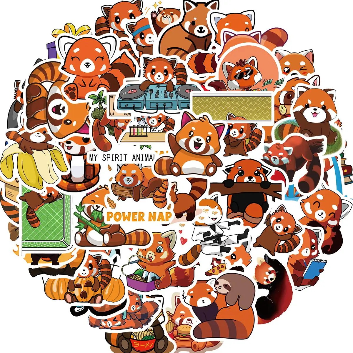 Cute Red Panda Pattern Sticker, 50pcs/set Funny Animal Pattern Vinyl Waterproof Sticker, Decorative Sticker for Laptop, Water Bottle, Birthday Gift, Ornaments, PVC Waterproof Stickers