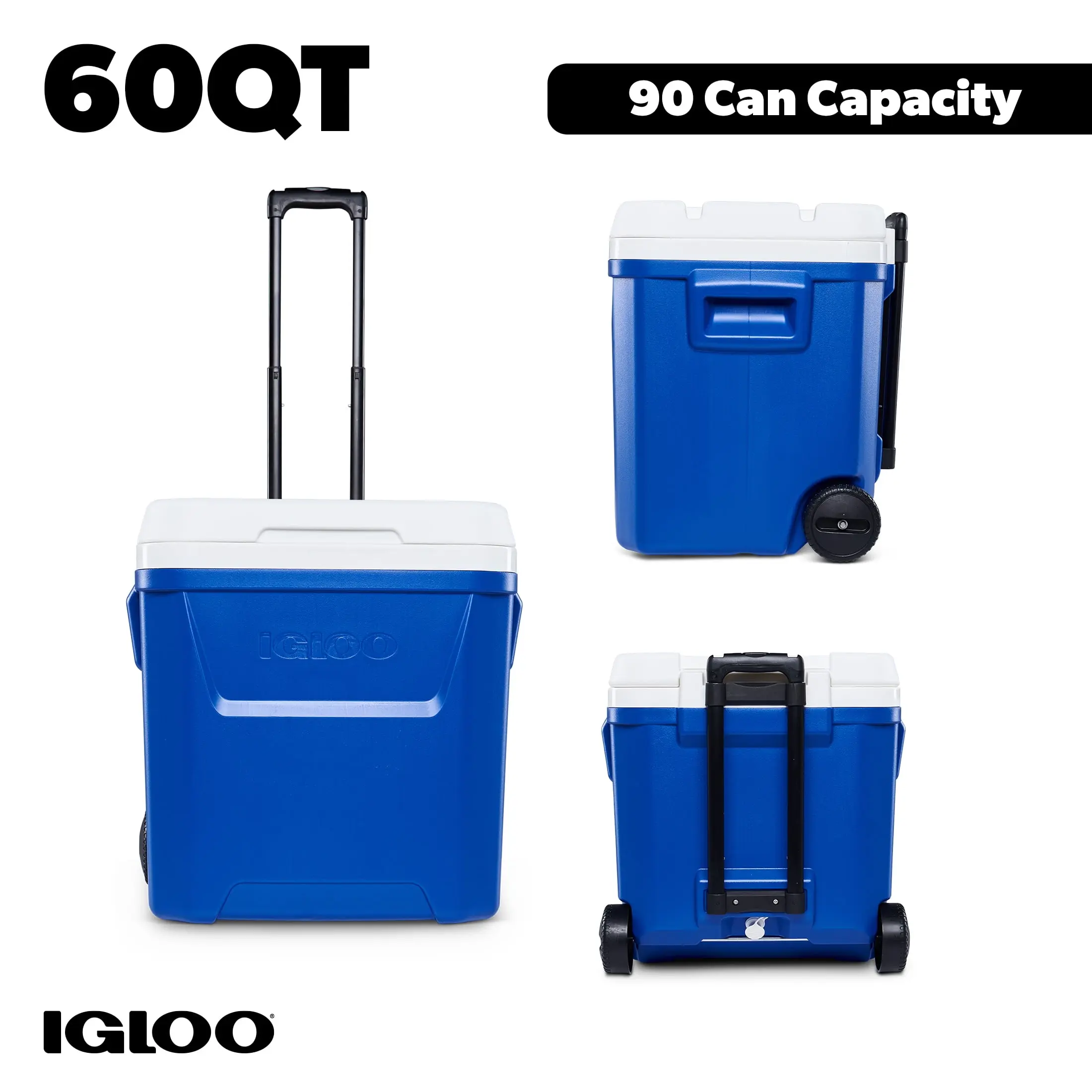 Igloo 60 Qt Wheeled Cooler, Hard Sided Ice Chest with Rolling Wheels & Pull Handle for Camping & Beach Trips, Large Cooler Outdoor Cooler Travel Cooler