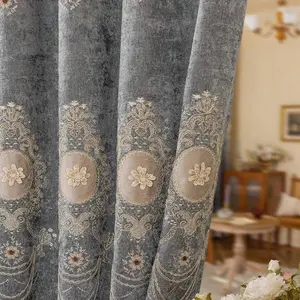 1pc Luxury European Style Chenille Floral Curtains, Light Blocking Embroidered Drapes for Living Room & Bedroom, Casual Home Decor, Window Curtain
