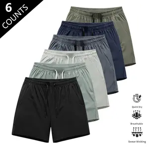Men’s Quick-Dry Breathable Shorts, 6-Pack – Short Length (14.5 inches), Casual Sporty Style, Wrinkle-Resistant Design, Polyester/Nylon Blend, Solid Color, Lightweight and Breathable, Cooling “Ice Feel” Fabric, Suitable for Running, Soccer, Badminton, Bask