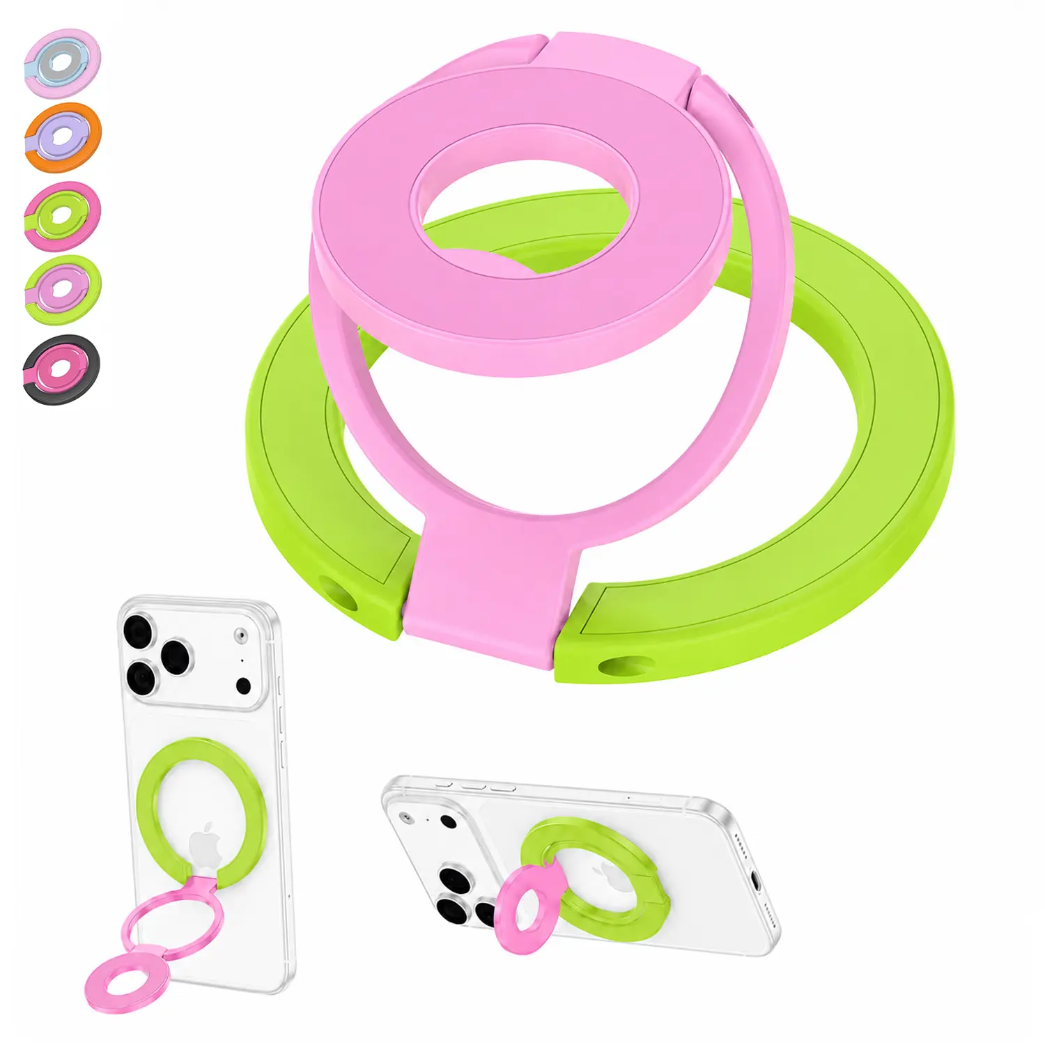 Dual Magnetic Phone Stand, MagSafe Phone Ring Holder, Double Sided Magnetic Ring Stand, Multi-Angle Adjustable Magnetic Cell Phone Grip Kickstand, Compatible with MagSafe, 360° Rotation, Compatible with iPhone 17, 16, 15, 14, 13
