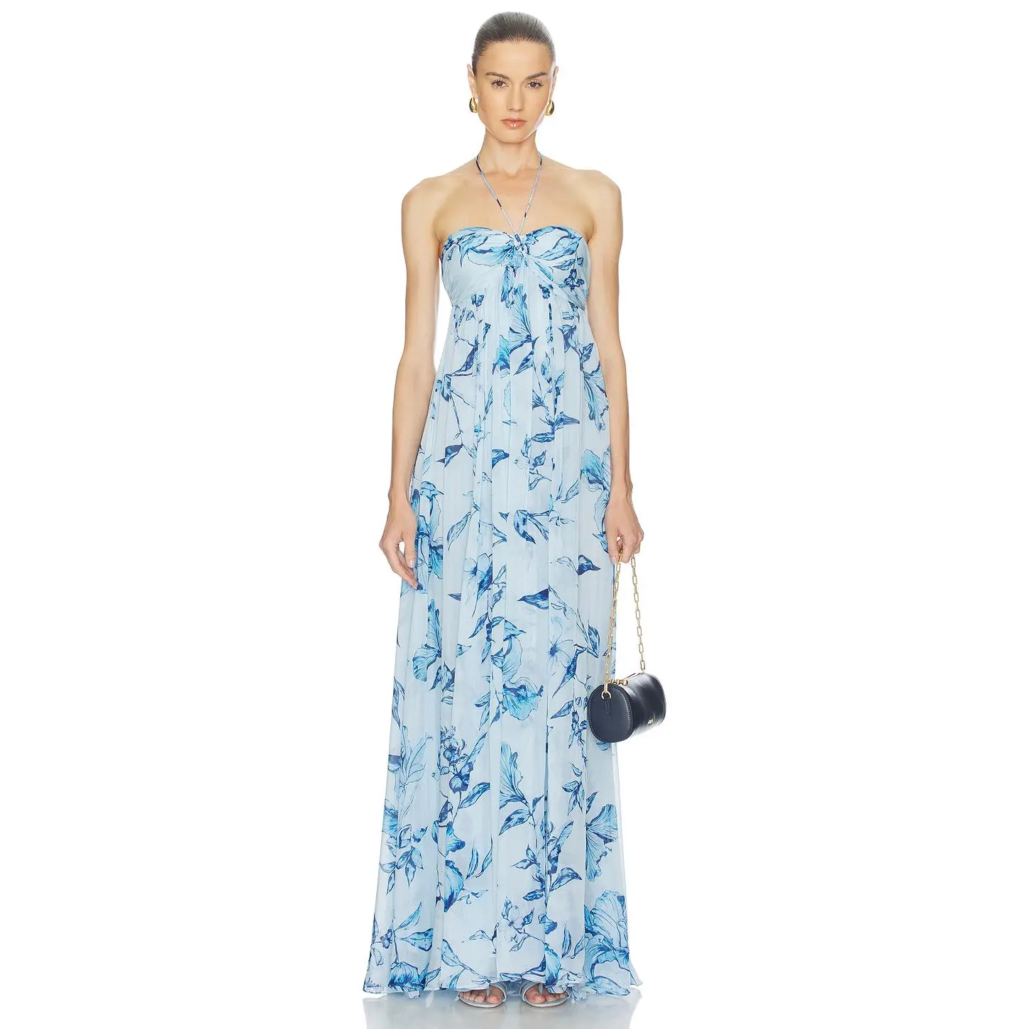 ROCOCO SAND Strapless Flared Dress in Blue