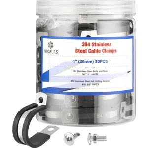 60pcs 1 Inch Stainless Steel Cable Clamps with Screws,Rubber Coated Cushioned Insulated P Clamp,Automotive Wire Clamp