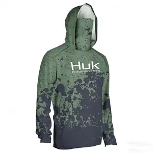 Huk Performance Fishing Shirts Men Hooded UPF 50+ Quick Dry Breathable Long Sleeve Sun Protection Rash Guard Casual Jersey Sport Gym Workout Top fishing clothing fishing construction Athletic Mesh Athletic Men's Waterproof Insulated usa world 2026 jerseys
