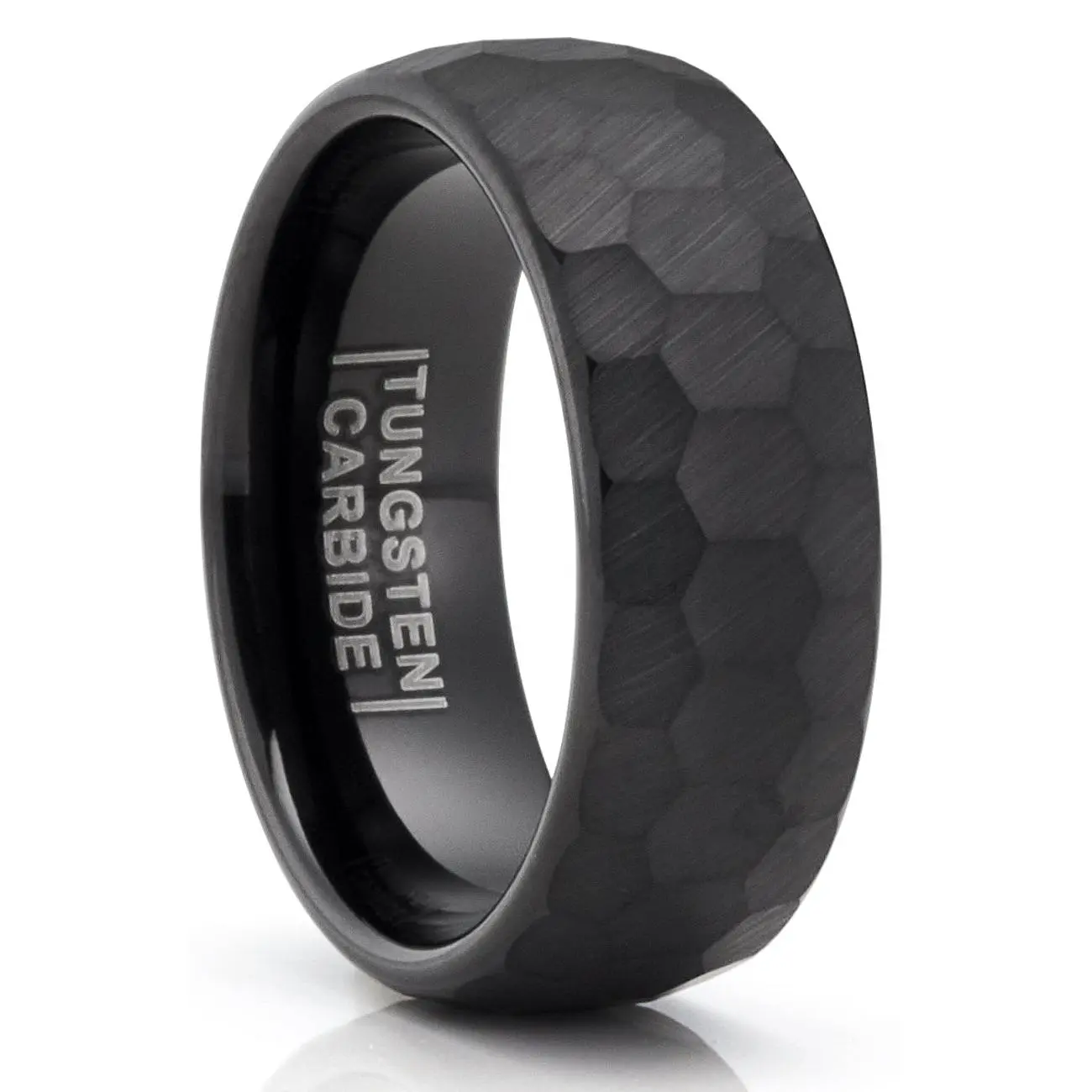 Mens Black Tungsten Wedding Band Hammered Promise Engagement Ring Comfort-Fit 8MM