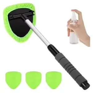 Extendable Microfiber Car Windshield Cleaning Brush Set - Window Glass Cleaner with Reusable Pad, Scraper & Mist Eliminator, Auto Interior Exterior Glass Detailing Tool