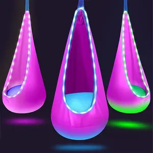 Light Up LED Swing Hammock Chair, Sensory Swing Children's Hanging Hammock, LED Lighted Camping Swing Hammock, Indoor & Outdoor Inflatable Pod Swing with Pillow, Creative holiday gift