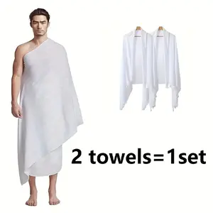 Ihram Clothing Set (Include 2pcs Prayer Towel) 210*110cm/82.6*43.3in Premium Quality Microfiber Fabric Soft&Comfortable Men's Prayer Ihram Shawl Clothes