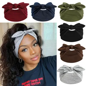 6pcs Rabbit Knot Hairbands, Elastic Fashion Bunny Ears Bow Headscarf, Sweat Absorbent Yoga Sports Headband, Fall & Winter Style, Workout Headband, Elastic Headbands