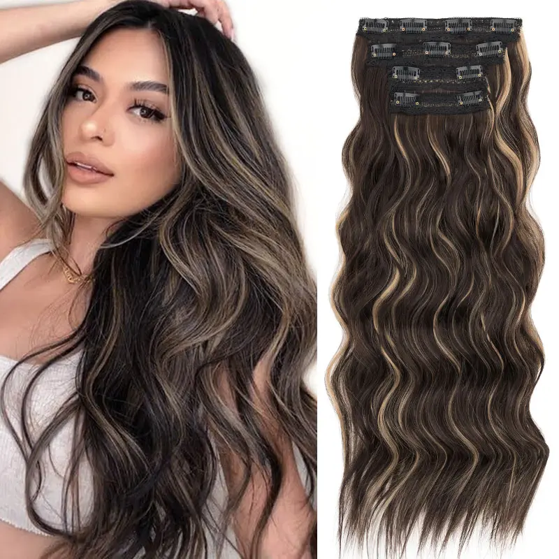 MY-LADY Hair Extensions for Women, 20/24 Inch Long Body Wave Synthetic Clip-ins for Added Volume and Thickness, 4-Piece Set, Accessories For Women