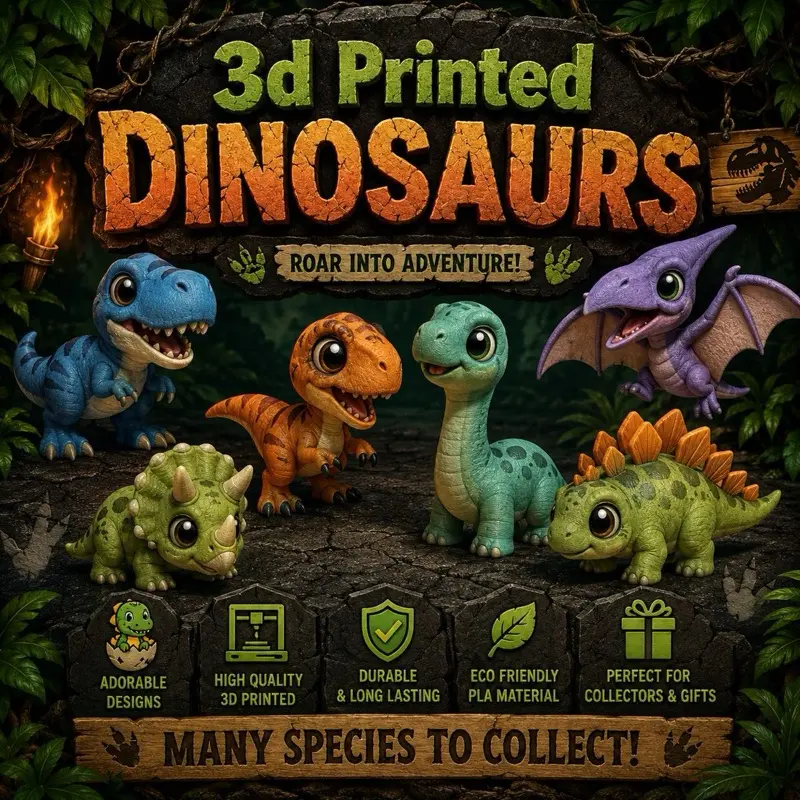 3D Printed Dinosaur Figurine Collection - Multiple Designs Available for Collectors
