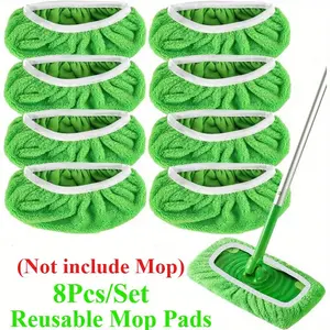 8 Pack Reusable Mop Pads Refill Compatible with Swiffer Sweeper Mop - Dry Sweeping Cloths & Wet Mopping Cloths for Household Cleaning - Washable Microfiber Pads for Mopping Floors Absorbent Disposable