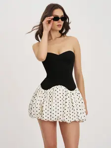 Dahliana Polka Dot Bubble Hem Corset Mini Dress