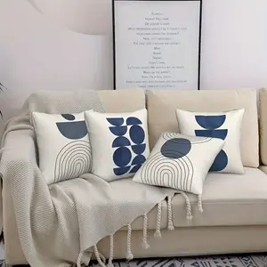 4pcs Geometric Abstract Element Cushion Cover Set: Single-Sided Printed Sofa Pillow Covers, Square Polyester Pillowcases, and Modern Sofa Decorative Pads