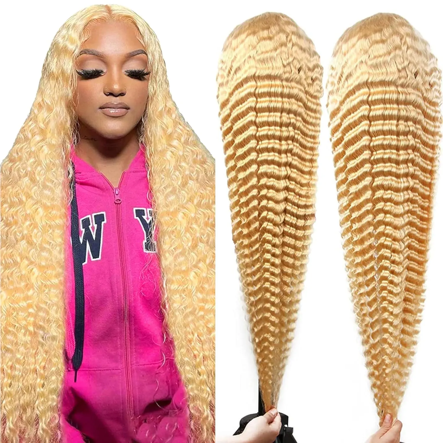 Hotlove Hair 13x6 HD Lace Frontal Wig - 613 Blonde 100% Brazilian Virgin Human Hair, Deep Wave, 180% Density, Durable Skinlike Transparent Lace, Pre-Plucked, Adjustable, Anti-Tangle, Women's, 18inch, Average 22.5inches, 40in, Beginner-Friendly
