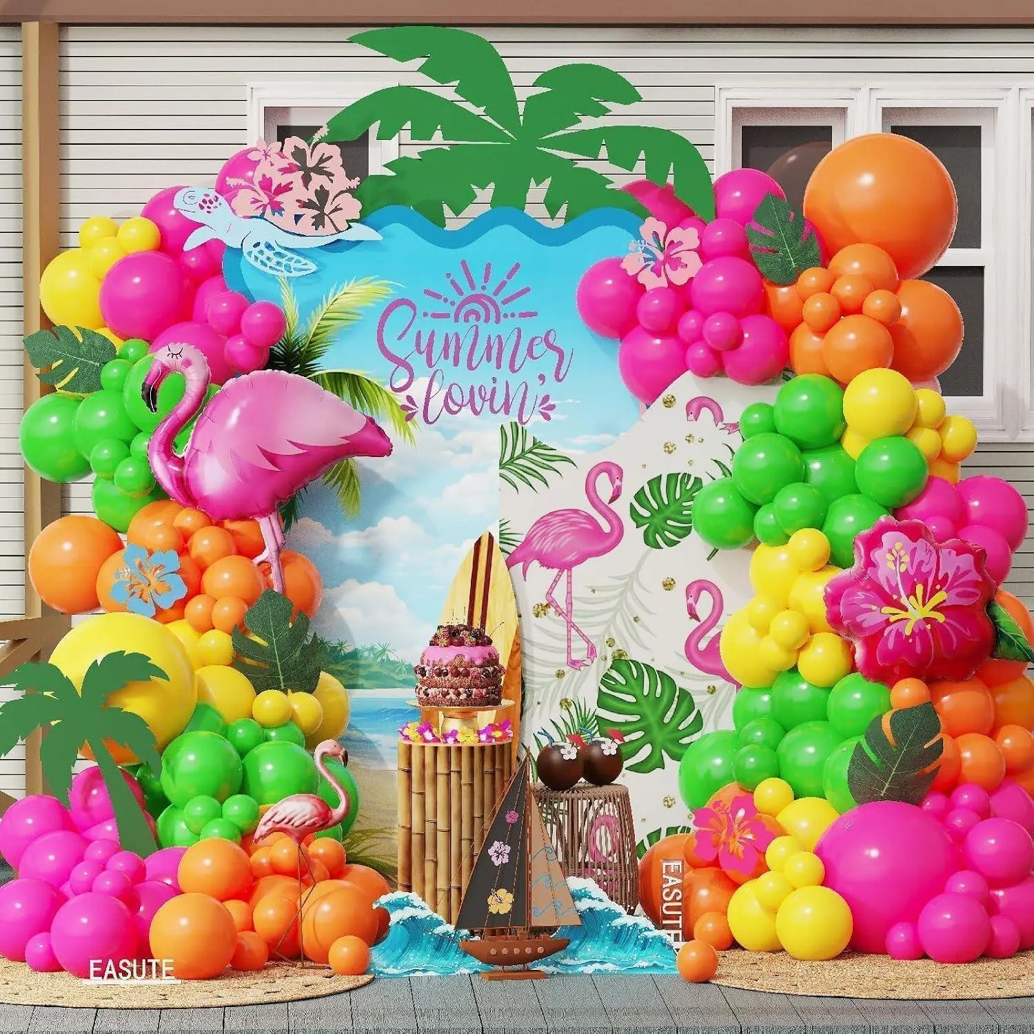 Tropical Aloha Balloon Arch Garland Kit, 153Pcs Moana Party Decorations With Hot Pink Hibiscus Flamingo Foil Balloons For Hawaiian Luau Pool Beach Baby Shower Birthday Party Supplies