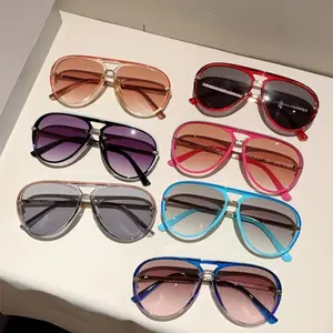 Unisex Classic Aviator Sunglasses, Y2K Multi-Color Gradient UV Protection Lens, Lightweight UV400 Semi-Rimless Metal Frame, Trendy Street Style Shades for Vacation Driving,summervibes