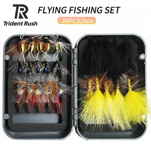 30PCS fly fishing kit, bait set, handmade fly fishing equipment with dry/wet flies, streamer, fly box for trout and perch fishing