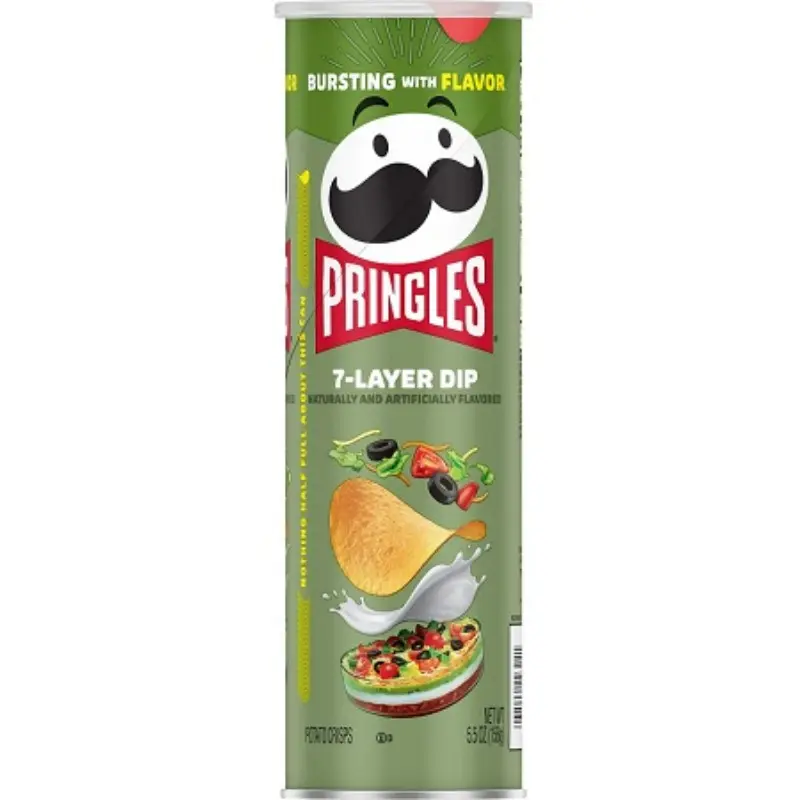 7x Pringles 7-Layer Dip - Savory Potato Crisps Snack Chips Salted Crunchy Treats Lunch Box Party Appetizer Bundle Lot Bulk Pack Wholesale Food Cravings Crunches On The Go Munchies Game Day 5.5oz 7ct Gourmet Flavour Pack
