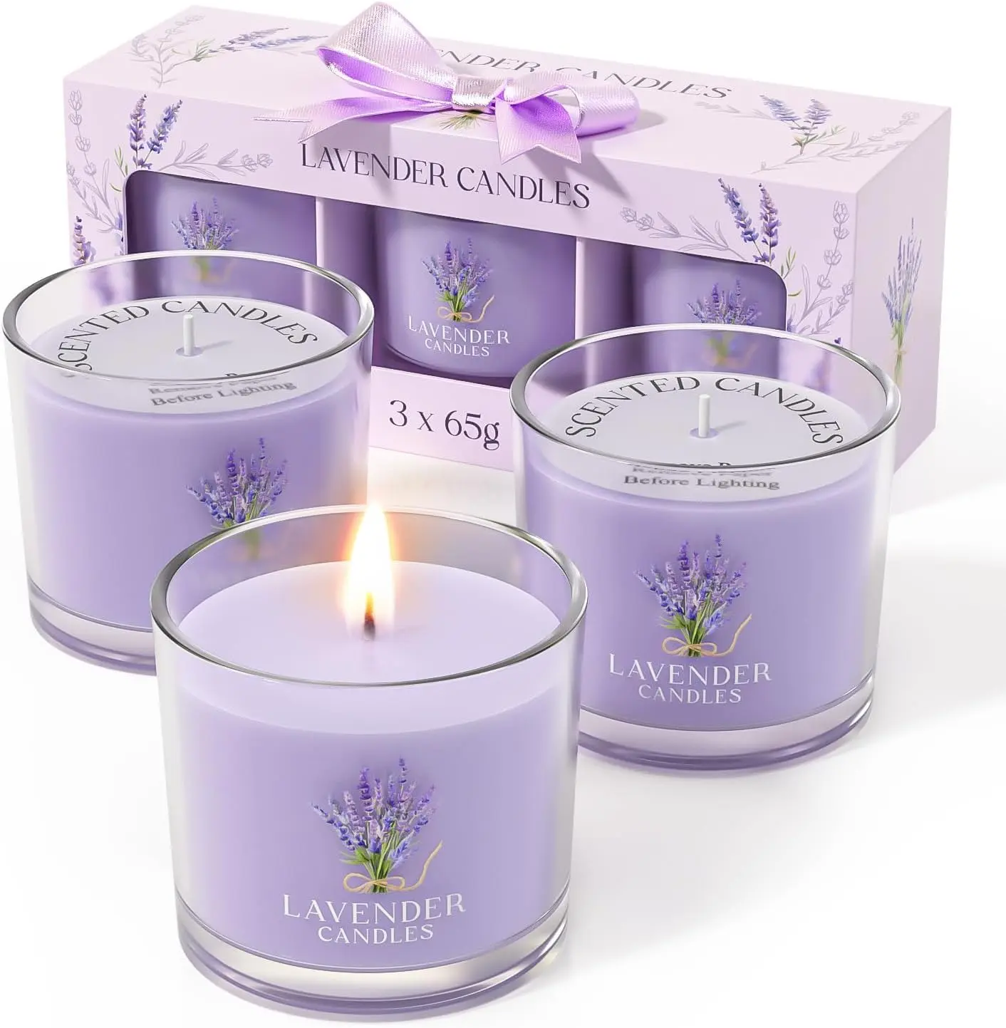 Halloween Fall Gift  Lavender Scented Candle Gift Set, 3 Votive Candles for Women & Men, Relaxing Aromatherapy Candles for Birthday, Christmas & Holiday Gifts, Purple, 7 oz