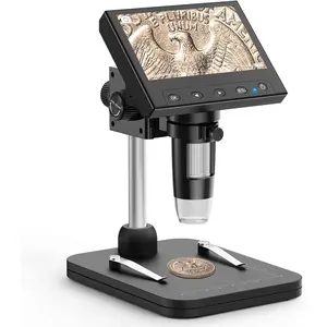 Microscope, 4.3'' Digital Microscope 1000x,  Magnifier with 8 Adjustable LED Lights, PC View Compatible with Windows/, EDM4B, Black