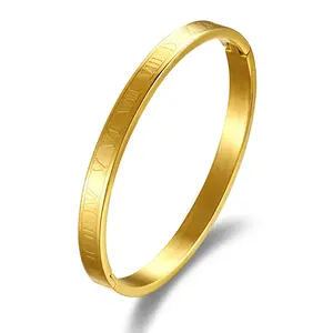 OIDEA Classic Engraved Roman Numeral Couple Bracelet - 316 Stainless Steel Cuff Bangle, 0.31" Band Width, 2.72" Inner Diameter, Unisex Engagement & Anniversary Gift