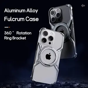 Metal Aluminium Alloy Magnetic Frameless Phone Case For iPhone 14 13 15 Pro Max 360° Stand Rimless Bumper Shockproof Metal Cover