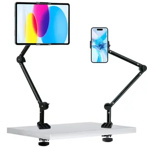 Tablet Holder for Bed & Desk, 360° Rotating Universal Holder for 4-11in iPad, Tablets, Phones or Other Devices Strong Clamp Arm up to 1.5 kg
