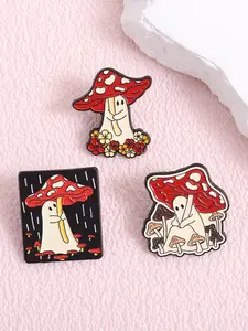 3-Piece Cartoon Ghost Mushroom Umbrella Enamel Pin Set, Cute Halloween Alloy Jewelry Pins, Durable Metal Pins, Backpack Clothing Accessories Gift, Flower Brooch Pin