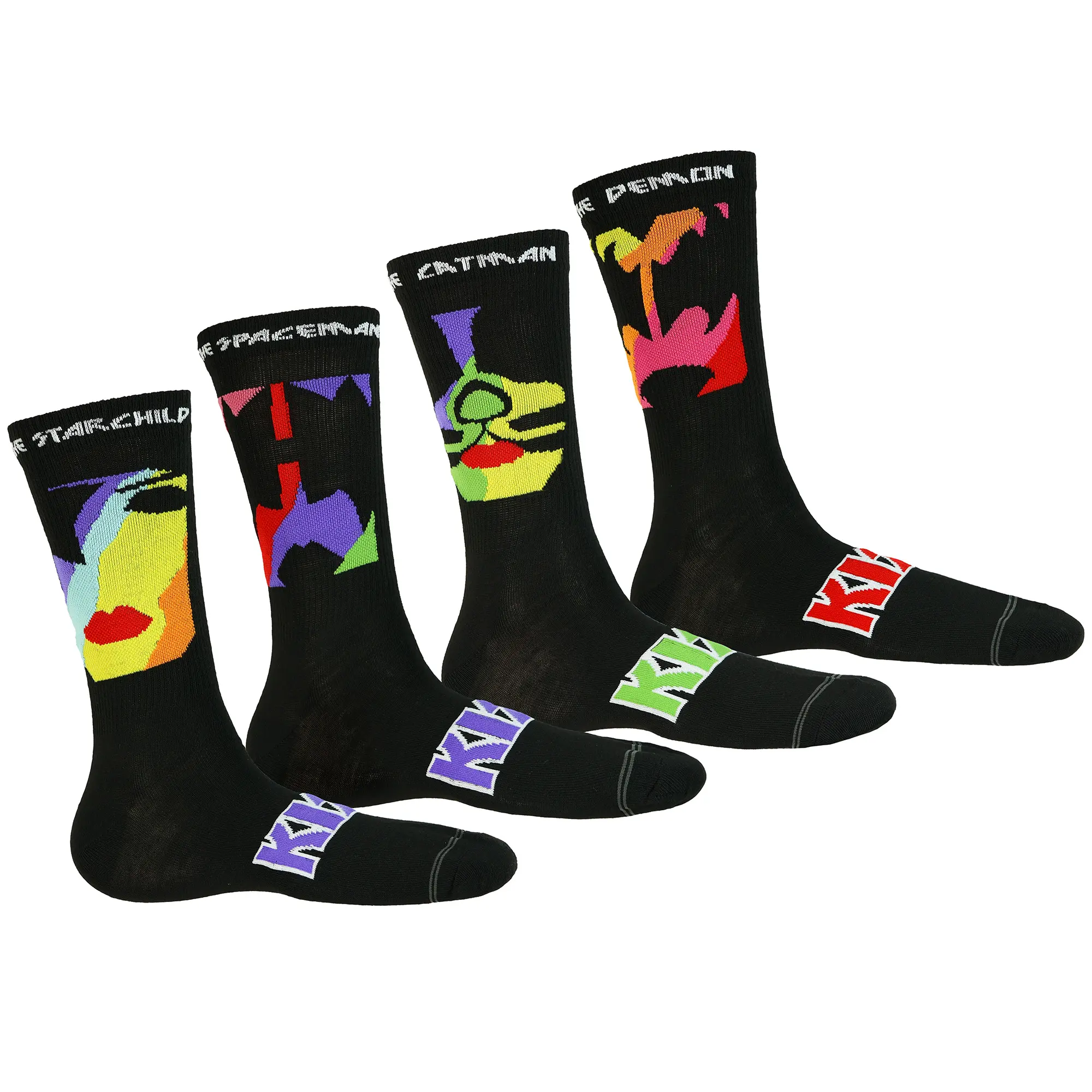 KISS Men's Crew Socks 4-Pair Rock Band Member Character Sock OSFM