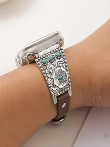 Vintage Turquoise Decor Watch Band, Fashionable Watch Strap for Women & Men, Trendy All-match & Exquisite Watch Strap for Birthday Gift